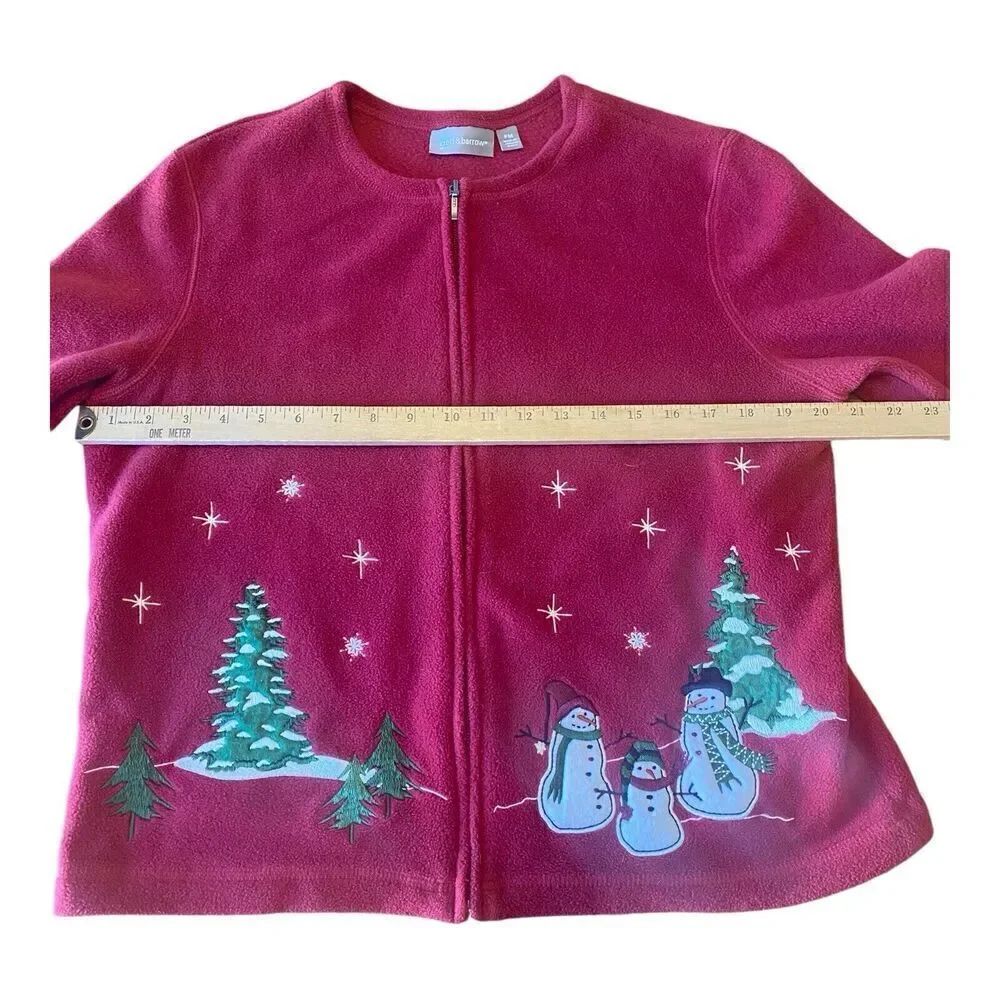 Croft Barrow Christmas Sweater Size PM Full Zip Snowmen Women Red Fleece - Picture 8 of 11